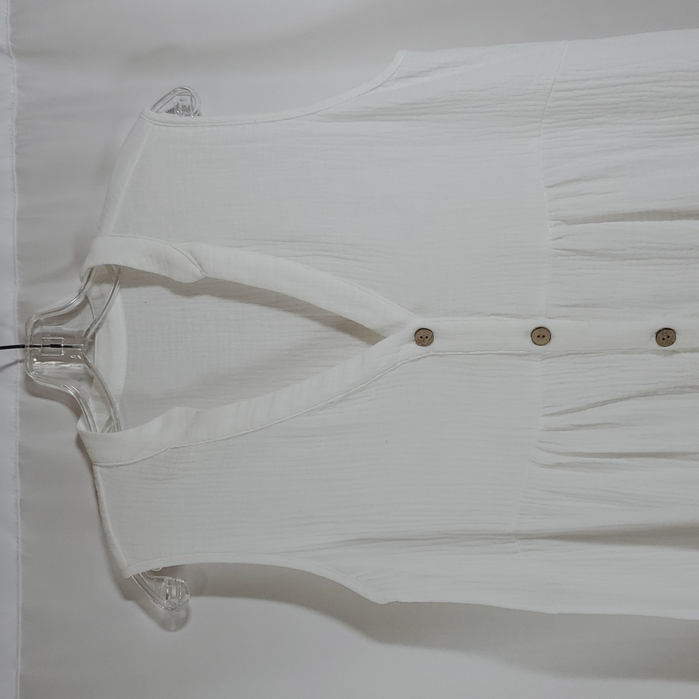 Cupshe Woman's Swimsuit Ruffle Hem Mini Cover Up Beach Dress ~ White - Picture 8 of 16
